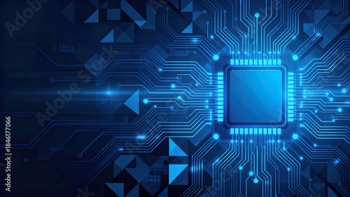 Blue circuit board with central chip