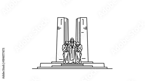 Canadian National Vimy Memorial line art illustration isolated on white background.