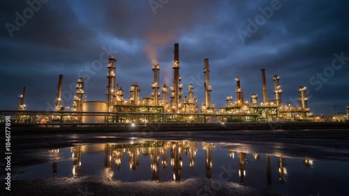 oil refinery at twilight