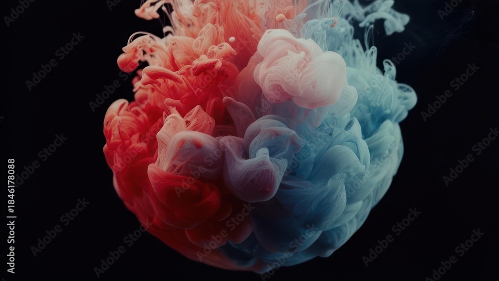 Obraz premium Abstract explosion of vibrant red and blue ink in water.