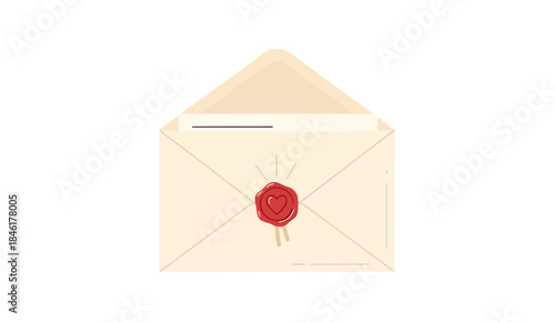 Illustration of an open envelope containing a letter sealed with a red heart-shaped wax stamp.