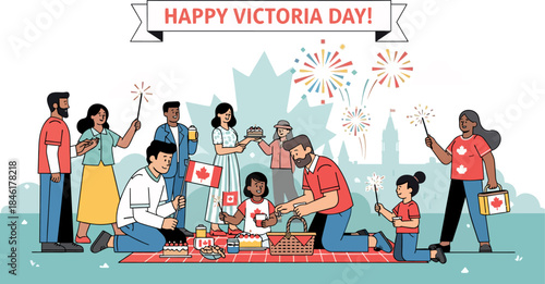 Happy Victoria Day Celebration with Family and Friends Picnic Illustration