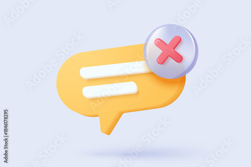 3D speech bubbles icon signs on social media with alert notice. Correct, speak problem, fail chat message on social media. 3d bubble loud announce icon vector render illustration