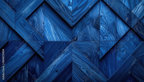 Abstract Blue Wood Pattern with Geometric Chevron Design.