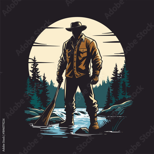 Illustration of a lumberjack, drawn in a bold American comic style with bold, expressive lines
