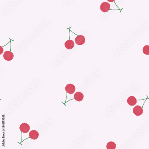 赤いまんまるなさくらんぼのミニマルなシームレス背景パターン