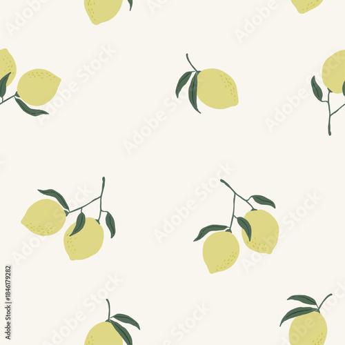 シンプルな手描きの落書き風淡色レモンのシームレスパターン