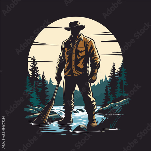 Illustration of a lumberjack, drawn in a bold American comic style with bold, expressive lines