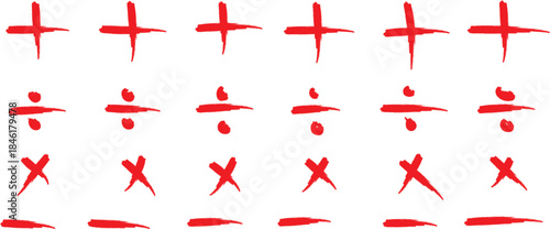 Plus Minus Times Divide with a brush in red colors