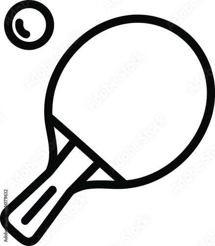 Ping pong racket and ball icon, simple flat design illustration for table tennis sport, isolated on white background, sports equipment concept.