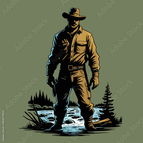 Illustration of a lumberjack, drawn in a bold American comic style with bold, expressive lines