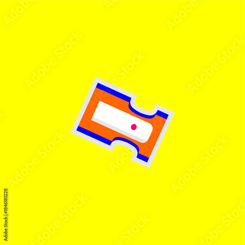 Pencil sharpener icon illustration. Vector illustration of pencil sharpener symbol. Pencil sharpener with shadow isolated on yellow background. Pencil sharpener icon design.	