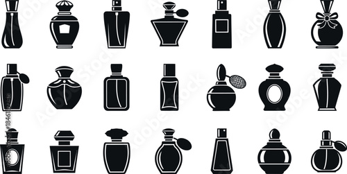 Collection of various perfume bottles in different shapes and sizes
