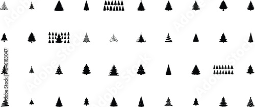 Assortment of black silhouette Christmas tree in various styles and arrangements Keywords