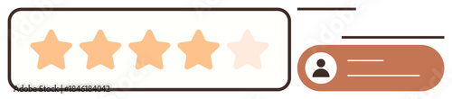 Four and a half stars next to a user profile icon with abstract lines symbolizing feedback. Ideal for quality ranking, user experience, reviews, testimonials, reputation management, satisfaction