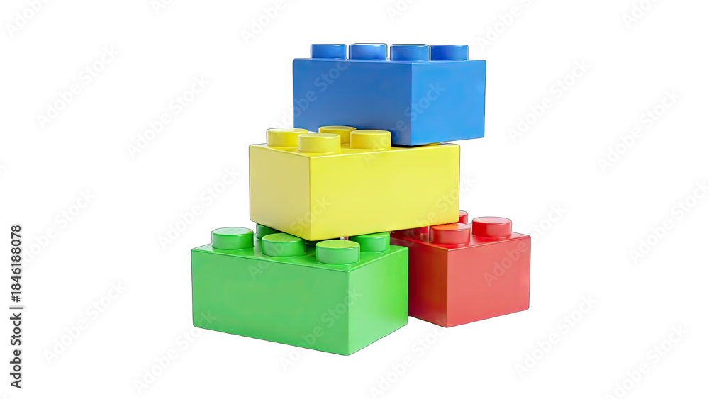 Obraz premium Colorful Building Blocks Stacked Together on White Background