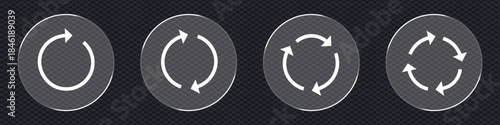 Glass morphism circle arrows icon vector on transparent background. round refresh and reload cycle symbol. vector illustration.
