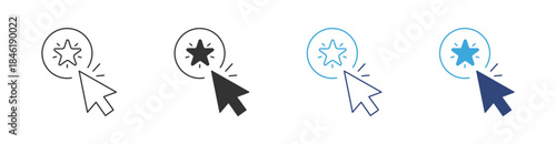 Click to Rate Icon, Cursor Selecting Star in Circle, Online Evaluation and Rating Action Concept, Vector Illustration