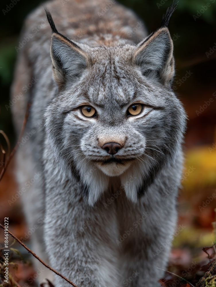 Obraz premium alaskan lynx starting at the camera - close-up wildlife