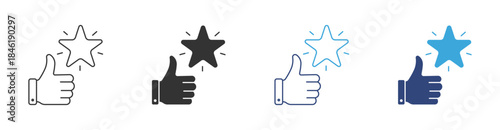 Customer Satisfaction Icon, Thumbs Up with Star Rating, Positive Review and Approval Concept, Vector Illustration