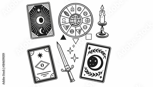 Summer beach accessories sketched on a plain background