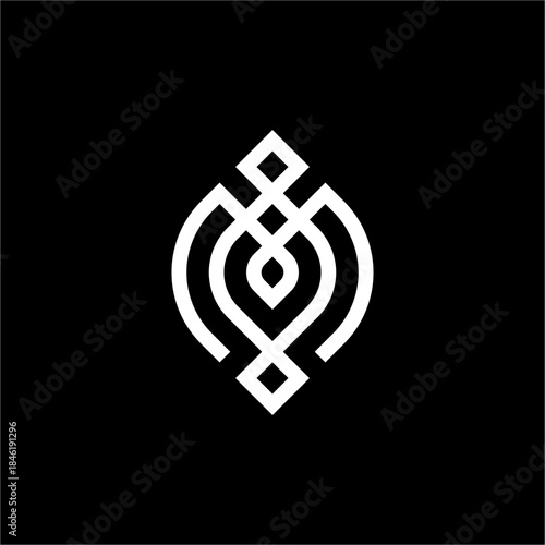 An intricate, symmetric Letter M forming a leaf shape. The elegant, futuristic line art is perfect for a high-end organic beauty or luxury wellness brand.