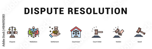 Dispute Resolution Modern and clean web banner illustration featuring thematic icons for visual communication
