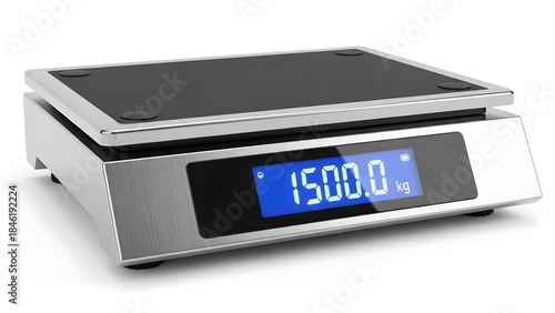 Digital weight scale displaying 1500 kg isolated on white background modern electronic balance for precise measurement
