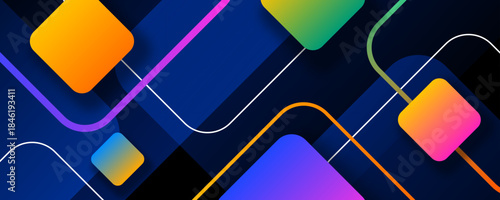 3D colorful abstract background overlap layer on dark space with rounded squares effect decoration. Modern graphic design element lines style concept for web, art, flyer, card, or brochure cover