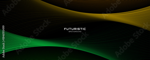 3D green yellow lines techno abstract background overlap layer on dark space with waves effect decoration. Modern graphic design element stripes style concept for web, flyer, card, or brochure cover