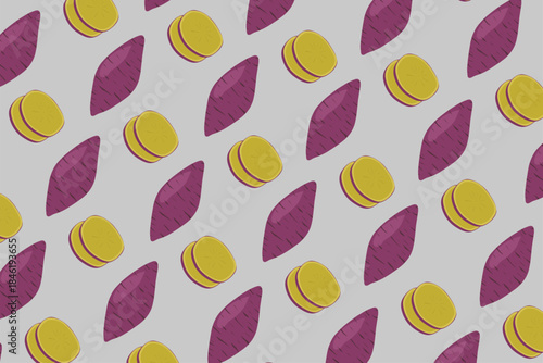 Yellow Purple Sweet Potato Seamless Pattern Background Vector Illustration For Fabric Print