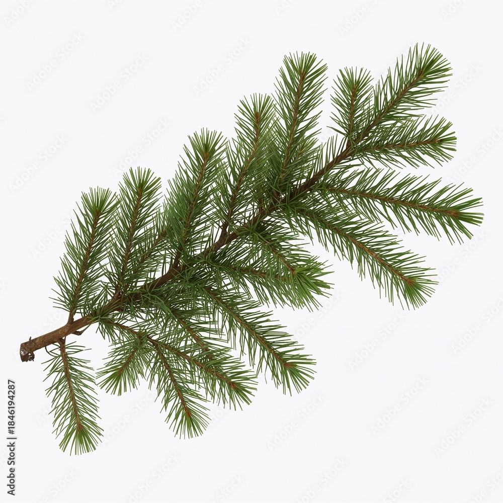 Fototapeta premium A Single Green Natural Fir Tree Branch Isolated on White Background for Christmas Decoration