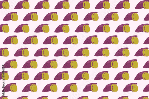 Yellow Purple Sweet Potato Seamless Pattern Background Vector Illustration For Fabric Print
