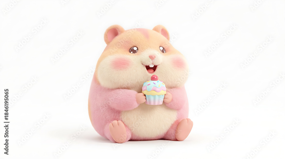 Obraz premium Cute Kawaii Hamster Character Isolated on White Background