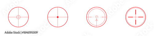 Red target and crosshair line art icons set