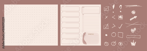 Bullet Journal Template with Pastel Lines and Doodle Shapes