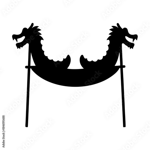 Symmetrical black silhouette of two facing dragon heads forming a unique banner design Vector