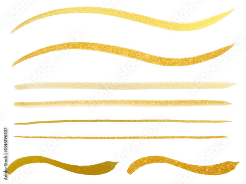 金色：筆で描いたライン素材セット