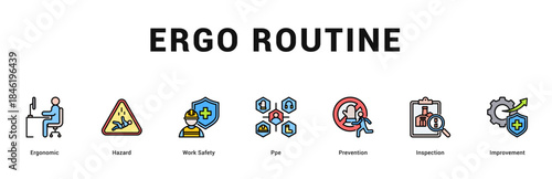 Ergo Routine Modern and clean web banner illustration featuring thematic icons for visual communication