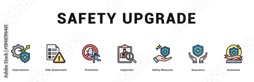 Safety Upgrade Modern and clean web banner illustration featuring thematic icons for visual communication