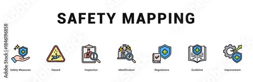 Safety Mapping Modern and clean web banner illustration featuring thematic icons for visual communication