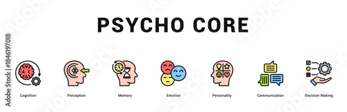 Psycho Core Modern and clean web banner illustration featuring thematic icons for visual communication