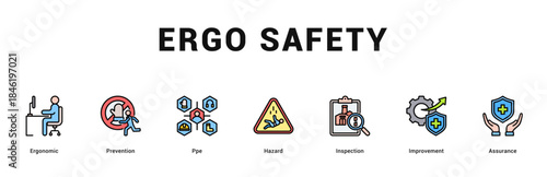 Ergo Safety Modern and clean web banner illustration featuring thematic icons for visual communication