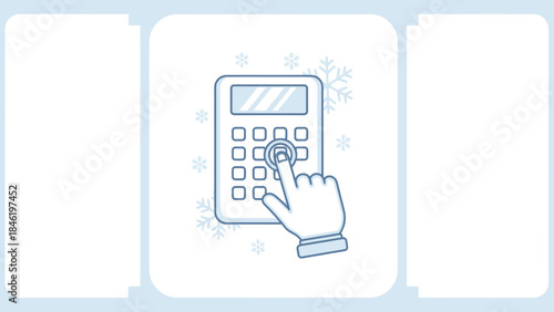Hand pressing button on calculator winter season concept flat vector illustration for finance or wea
