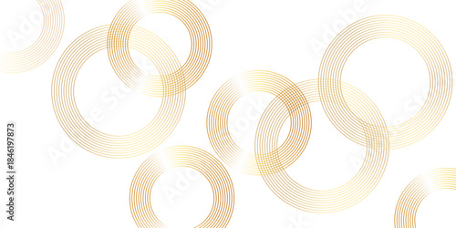 Overlapping golden concentric circles on white abstract background modern luxury geometric pattern elegant design space for text premium vector