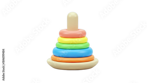Colorful Stacking Rings Toy on White Background