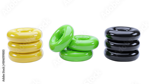 Colorful Stacks of Rings on White Background
