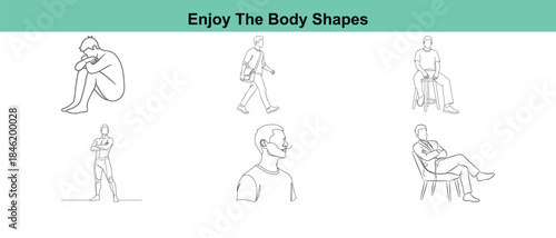 Set of various people body shapes in different poses and standing