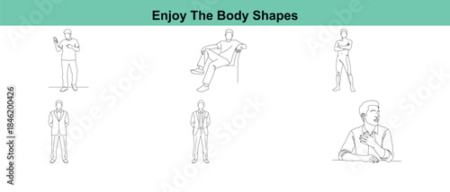 Black line art illustrations of various people in different yoga poses on