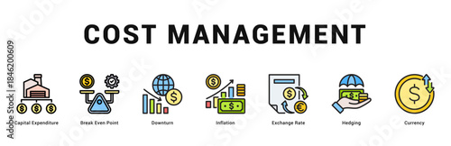 Cost Management Modern and clean web banner illustration featuring thematic icons for visual communication